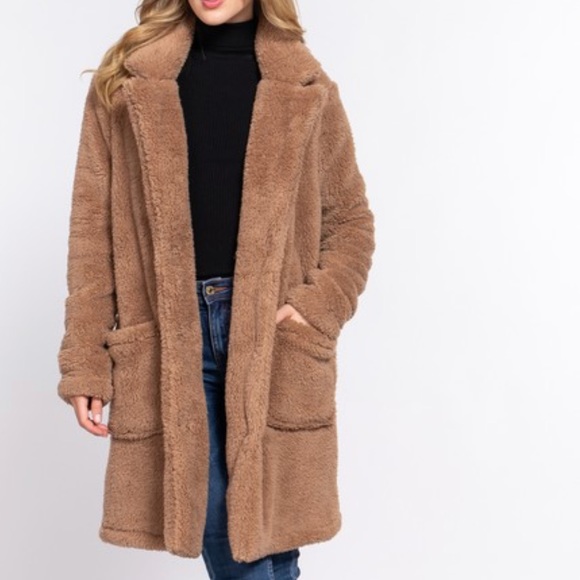 SHERPA FAUX FUR JACKET WITH POCKETS - PINK - Picture 3 of 3